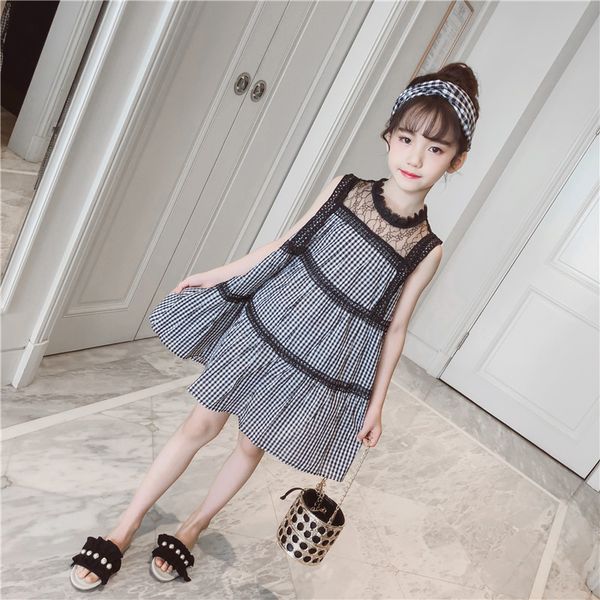 

new 2020 summer kids girls mesh patchwork dress children fashion clothes teenage girls plaid dress cotton casual dress, #0828, Red;yellow