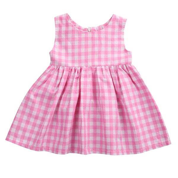 

summer 2017 sleeveless summer dress newborn toddler baby girls plaid checked dress one-pieces pink sunsuit outfits, Red;yellow