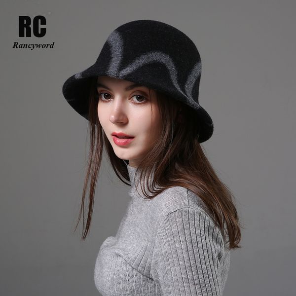 

rancyword] female wool hat winter warm fedoras hats wide brim fisherman's cap autumn winter basin cap elegant rc2074, Blue;gray