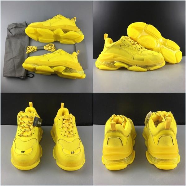 

ins paris triple s distressed designer shoes yellow luxury transparent crystal factory version original sneaker size35-45, Black