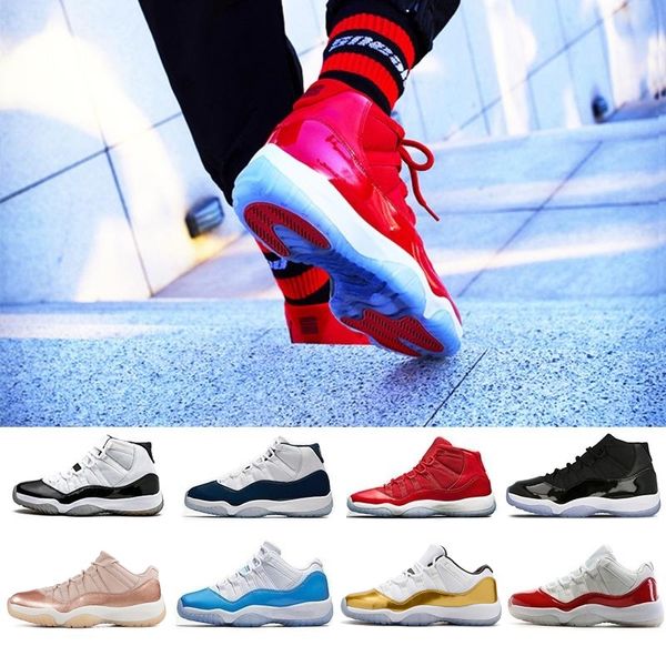 

new 11 high low le 11s basketball shoes space jam rose gold men women navy blue varsity red platinum tint s infrared 23 cap and gown j11 sne