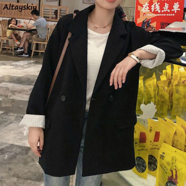 

blazers women british style double breasted pure black leisure new trendy spring all-match lady ulzzang chic regular coats, White;black
