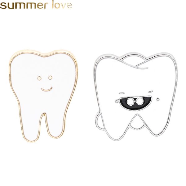 

cute cartoon smile teeth brooch for boys lapel pin hat/bag pins denim shirt creative enamel pin brooch jewelry gifts for dentist, Gray