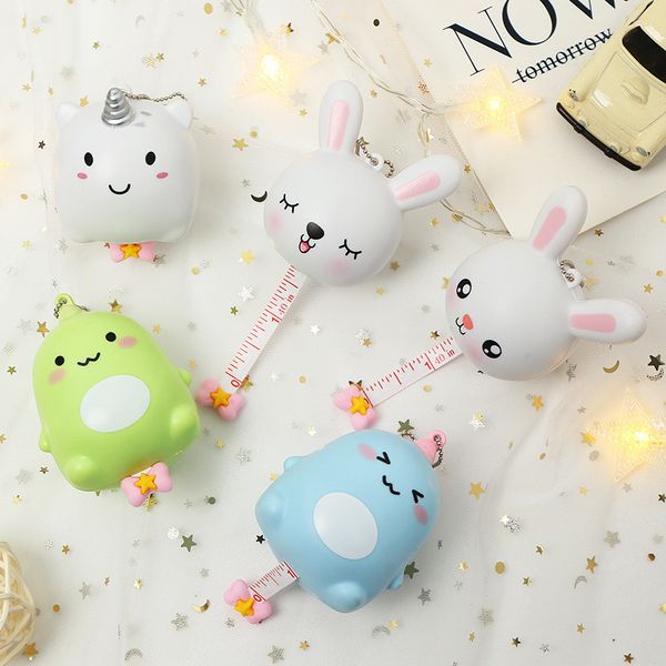 

tape ruler keychain cartoon tape measure keyring buckle bag pendant multi-functional key chain, Silver