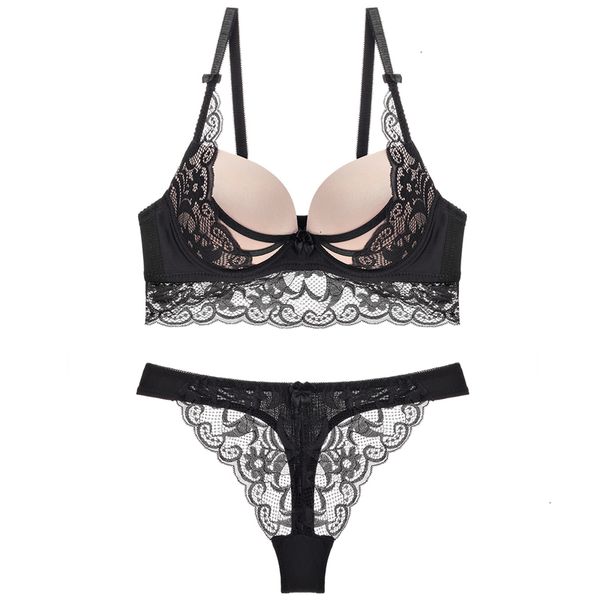 

bra set thong lady push up bra set lace hollow out underwire bralette underwear panty set intimates black women bra, Red;black