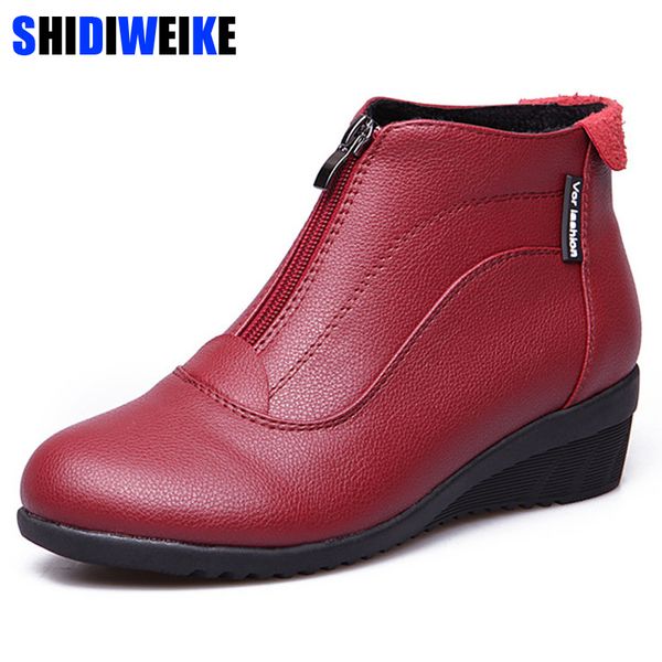 

ankle boots women autumn winter leather boots fashion flats casual ankle for women round toe zip n005, Black