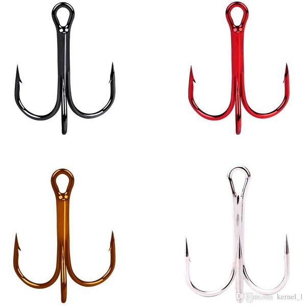 

100pcs 10 8 6 4 2# 35647 4 color triple anchor hook high carbon steel barbed hooks fishing hooks fishhooks carp fishing pesca accessories