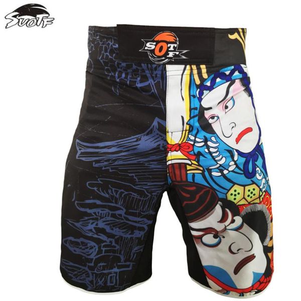 

suotf printing shorts - bjj muay thai boxing fight ufc kickboxing martial arts grappling stretched tiger muay thai shorts, Blue