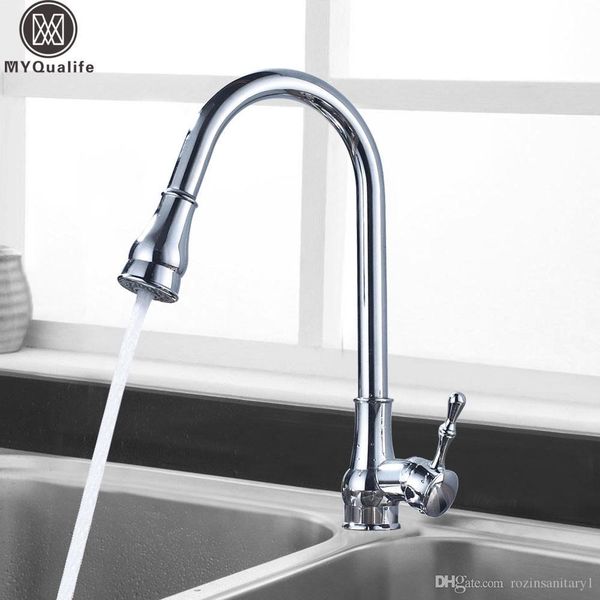 

high arch kitchen faucet golden kitchen sink faucet pull out rotation stream spray mixer tap cold crane deck mounted