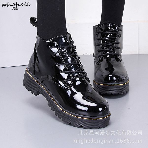 

whoholl women flat boots shoes jk style mori girl lolita students shoes cosplay black uniform platform patent leather boots