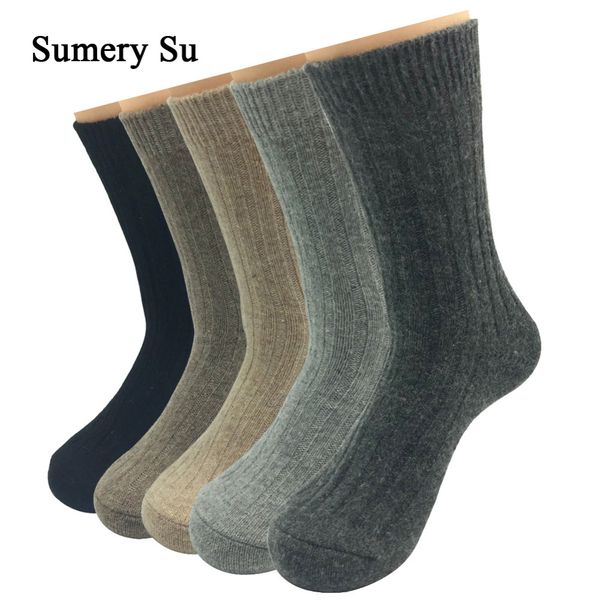 

5 pairs/lot wool socks men long winter cashmere comfortable socks male 5 colors, Black