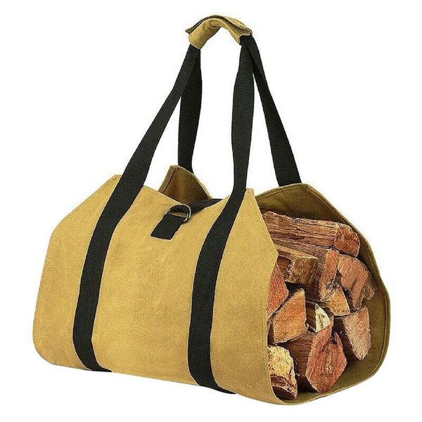 

firewood storage bag canvas match bag portable outdoor canvas fire wood carrier log tote camping carry package handles