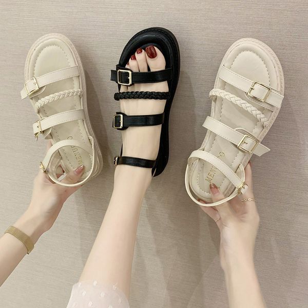 

2020 summer clear heels all-match low sandals woman leather sale of women's shoes espadrilles platform suit female beige, Black