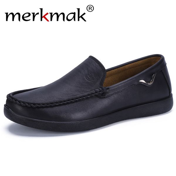 

merkmak 2020 new waterproof non-slip men's shoes pu leather wear-resistant working breathable moccasins casual driving shoes, Black