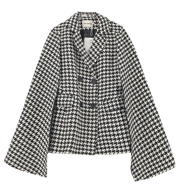 

lanmrem 2020 new spring lapel double breasted clock style coat streetwear loose warm popular temperament woolen coat tide pc959, Black