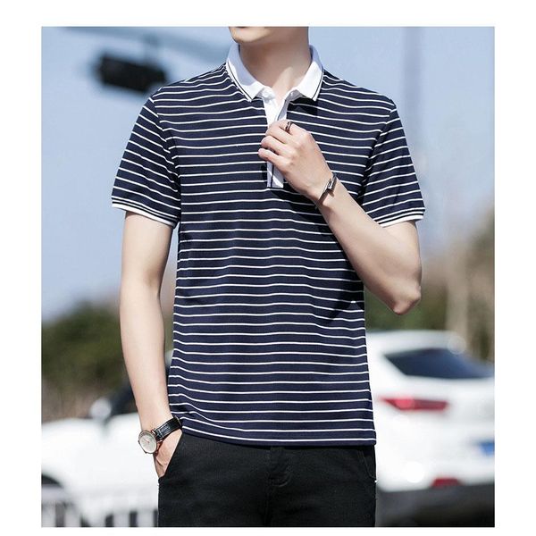 

мужская мода поло 2019 лето новый полосатый принт с коротким рукавом футболка мужская повседневная взрыв поло рубашка мужская брендовая одеж, White;black