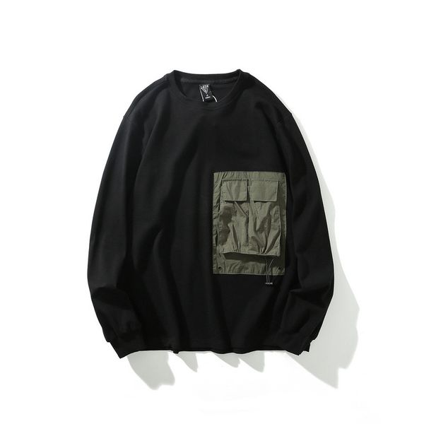 

japanese retro long-sleeved t men's tide brand stitching multi-pocket function wind thin section loose round neck sweater men new, Black