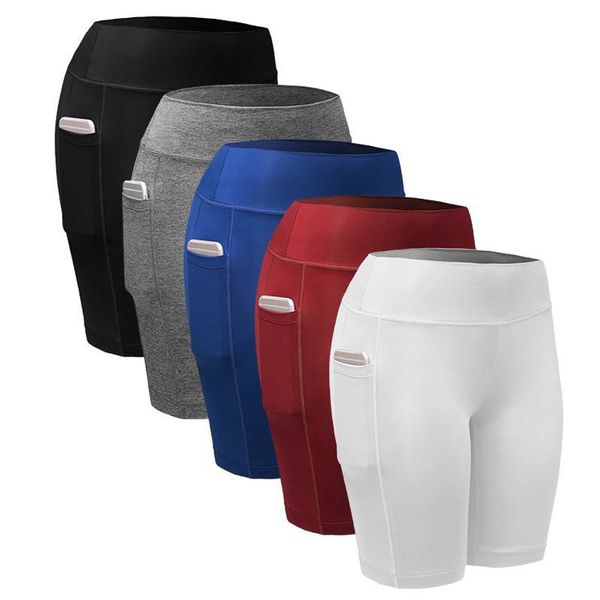

2019 women's high waist yoga pants pockets tummy workout running sports shorts pants roupa de academia feminina gym clothing, White;red