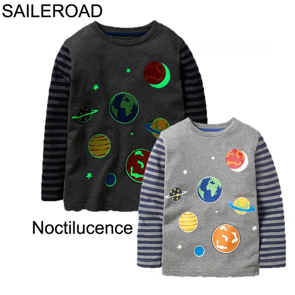 

saileroad t-shirt for girls with noctilucence universe boys long sleeve t shirts new children's t-shirt baby kids clothes y200704, Blue