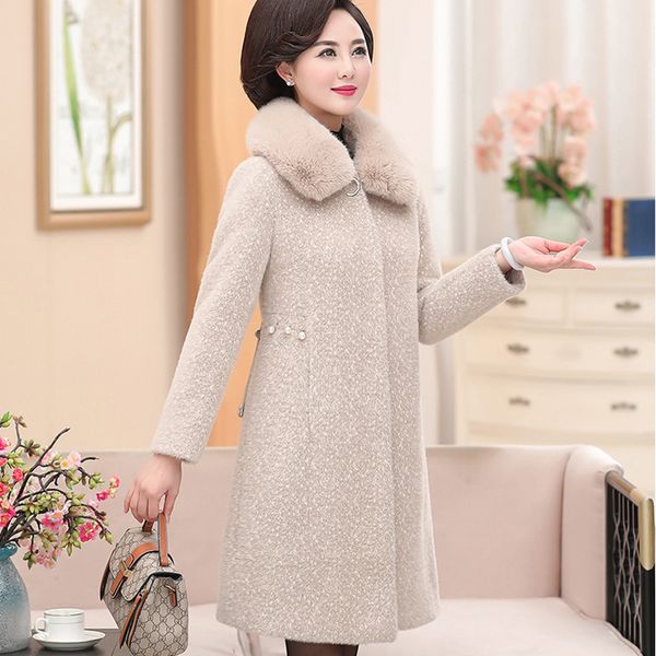 

middle old aged women mink cashmere coat women long jacket 2019 new autumn jacket large size coat female overcoat an372, Black