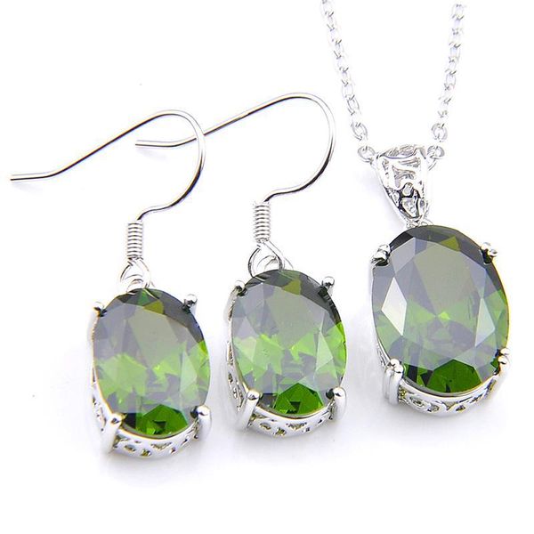 

luckyshine 5 sets ellipse peridot earrings and pendant necklace 925 silver women fashion zircon wedding jewelry sets