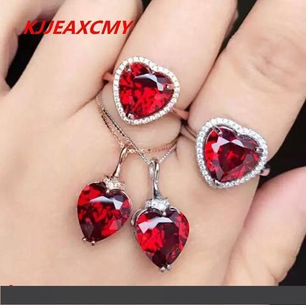 

kjjeaxcmy изысканные ювелирные изделия, 925 стерлингового серебра кольцо + кулон гранат красный корунд ювелирные изделия женские костюмы, Black