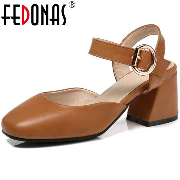 

fedonas women sqaure heels pumps pu side buckle simple generous pumps prom working shoes round toe spring summer shoes woman, Black