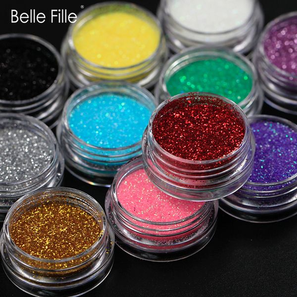 

belle fille nail glitter 12 colors laser bling magic effect nail glitter silver and gold power fluorescent art powder 1g, Silver;gold