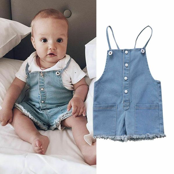 

новорожденного kid baby girl denim top romper комбинезон без рукавов outfit детей детей твердого повседневной моды одежда, Blue