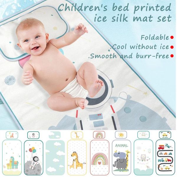 

kids baby boys girls breathable cushion mat bed print ice silk mat set baby stroller accessories 120x65 cm