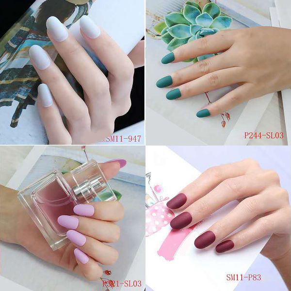 

24pcs women false nails tips diy solid color matte frosted round false nails oa66, Red;gold