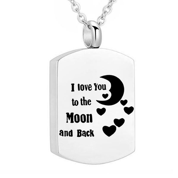 

cremation urn necklace for ashes i love you to the moon and back square shape heart pendant ash keepsake jewelry, Silver