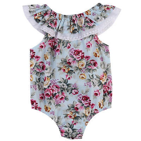 

newborn baby lace ruffles romper clothes infant baby girl floral romper jumpsuit outfit playsuit clothes, Blue