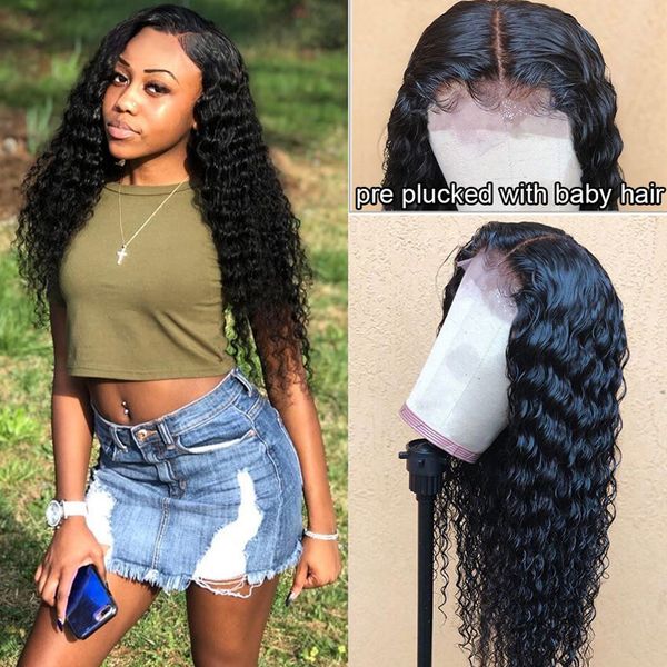 

глубоко вьющийся бразильский волосы фронта шнурок для черных женщин футболки части парики шнурка с волосами ребенка 100% шнурок человеческих, Black;brown