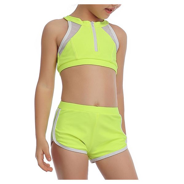 

summer swimwear girls 2020 sports high wasit children swinsuit push up swimming suit for girls zipper mesh tankini biquini