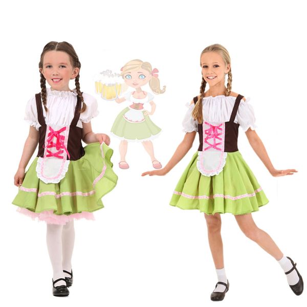 

kids girls german beer heidi outfits bavarian oktoberfest beer girl costume halloween party fancy dress s-xl, Black;red