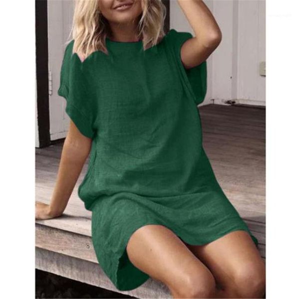 

цвет платья хлопок белье с коротким рукавом женщин шеи экипажа tshirts платье сыпучие дамы повседневные платья сыпучие женская твердая, Black;gray