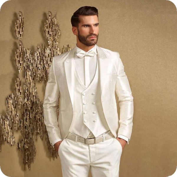 

italian style ivory men suits groom wear wedding tuxedos slim fit male business blazer peaked lapel 3piece coat pant vest costume homme, Black;gray