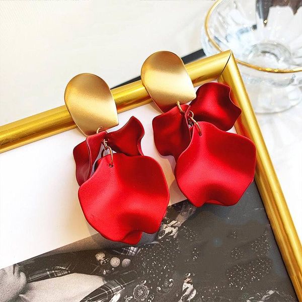 

statement red flower petal earrings for women 2019 new jewelry pendientes, Silver