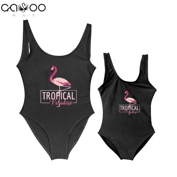 

2019 mom and children daughter flamingo tropical paradise cute one piece swimsuit women baby girl swimwear bathing suit swimsui, White;black