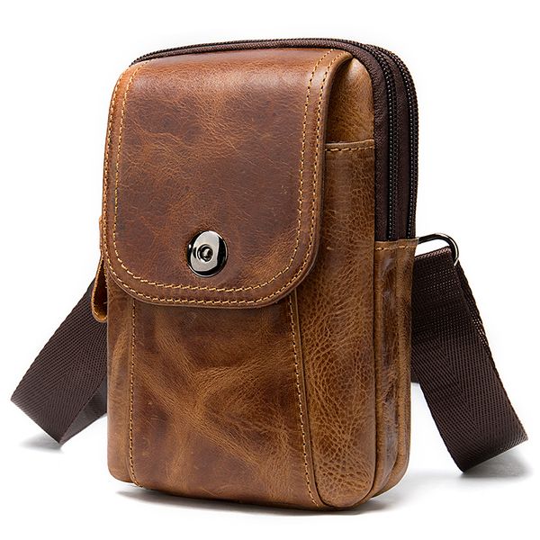 

mens new arrival genuine leather waist bag the advance sale brown color male crossbody bag(size:12*3*18cm