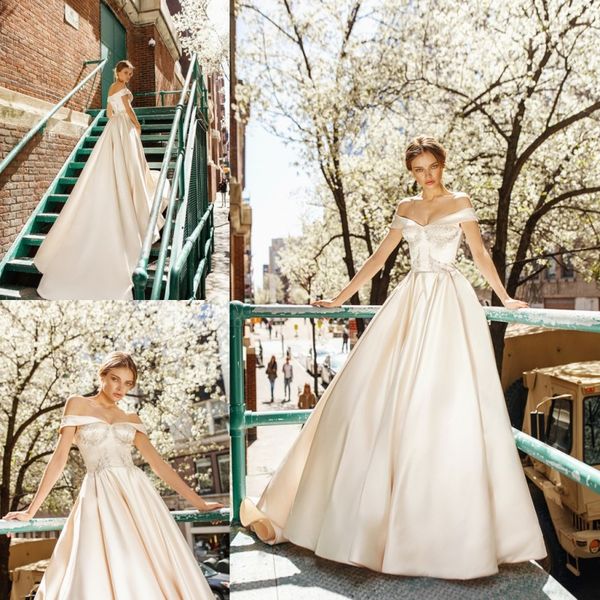 

eva lendel 2019 wedding dresses off shoulder sleeveless applique vintage bohemian bridal gowns backless a-line wedding dress customized, White