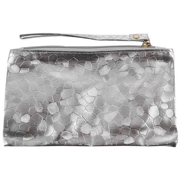 

ljl-new ladies clutch purse pouch small zipped bag metallic, silver, Red;black