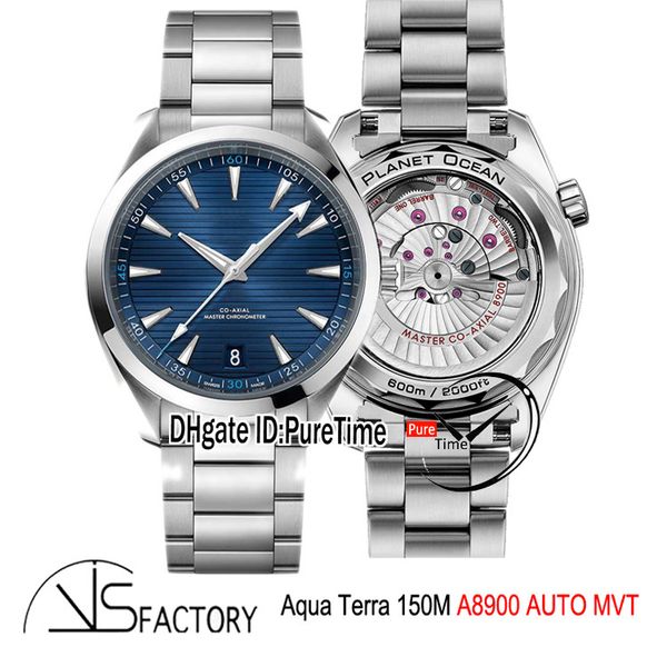 

vsf aqua terra 150m master chronometers cal a8900 automatic mens watch blue textured dial steel bracelet new 220.10.41.21.03.001 puretime, Slivery;brown