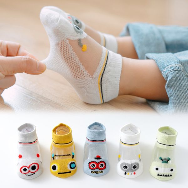 

5 pairs/set baby summer mesh socks new children ultra-thin cotton socks cute cartoon pattern suitable for children 0-5 years old, Pink;yellow