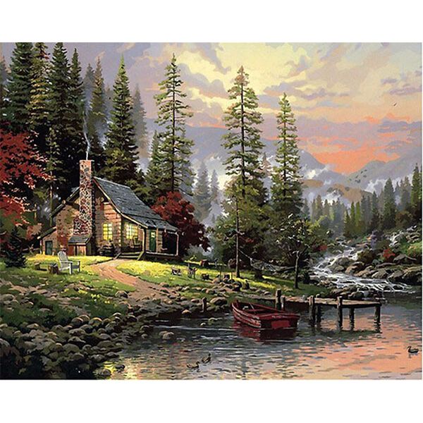 

diy oil painting by numbers forest cottage home decor living room wall art wedding decoration pictures canvas painting poster