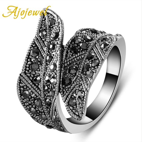 

ajojewel trendy black cz leaf wide ring women jewellery vintage, Golden;silver