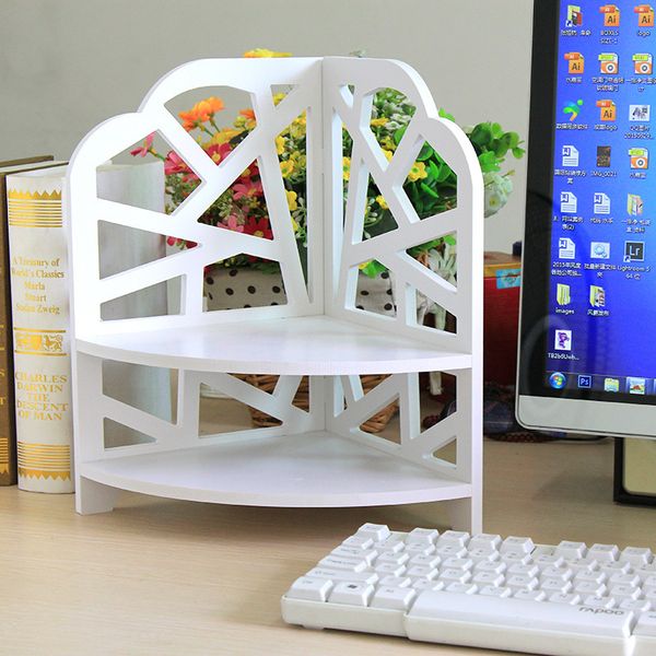 

bathroom shelves 2021 diy multi-function deskdouble wood plastic board storage rack office ools holder