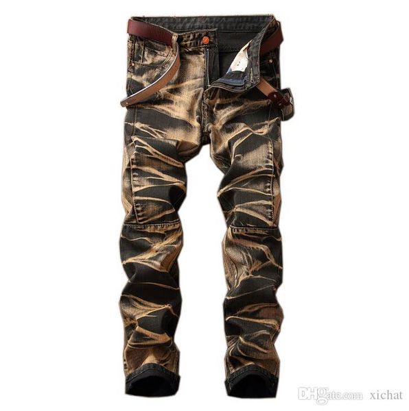 

mens vintage scratched jeans fashion designer tie dye slim fit straight leg denim pants trousers jb518, Blue