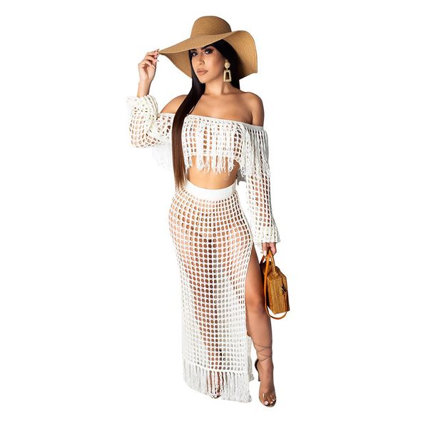 Mulheres praia vestidos vintage biquíni maiô cobertura de malha top split saia curta roupas de duas peças